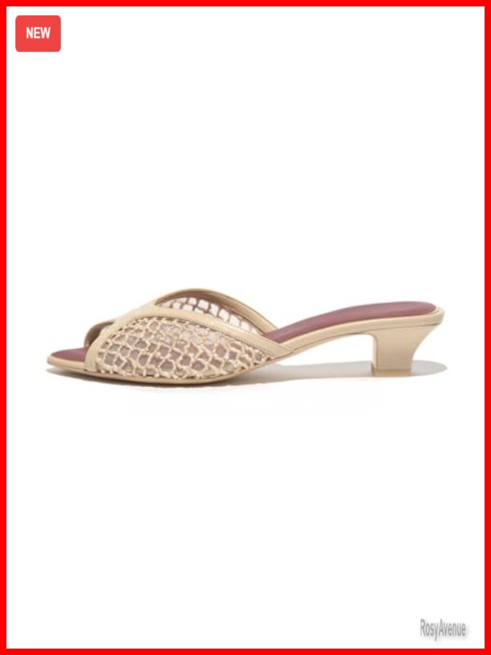 Mesh Peep Toe Chunky Kitten Heel Sandals Slip-On Mules Summer Beach